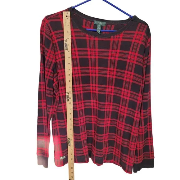 Ralph Lauren Jeans Co Top Shirt Womens 1X Red Black Plaid Elbow Patches Zipper - Picture 6 of 11